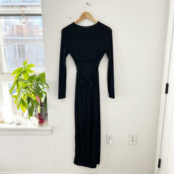 Asos Design Black Cutout Long Sleeve Maxi Dress Size 4 - Picture 2 of 6